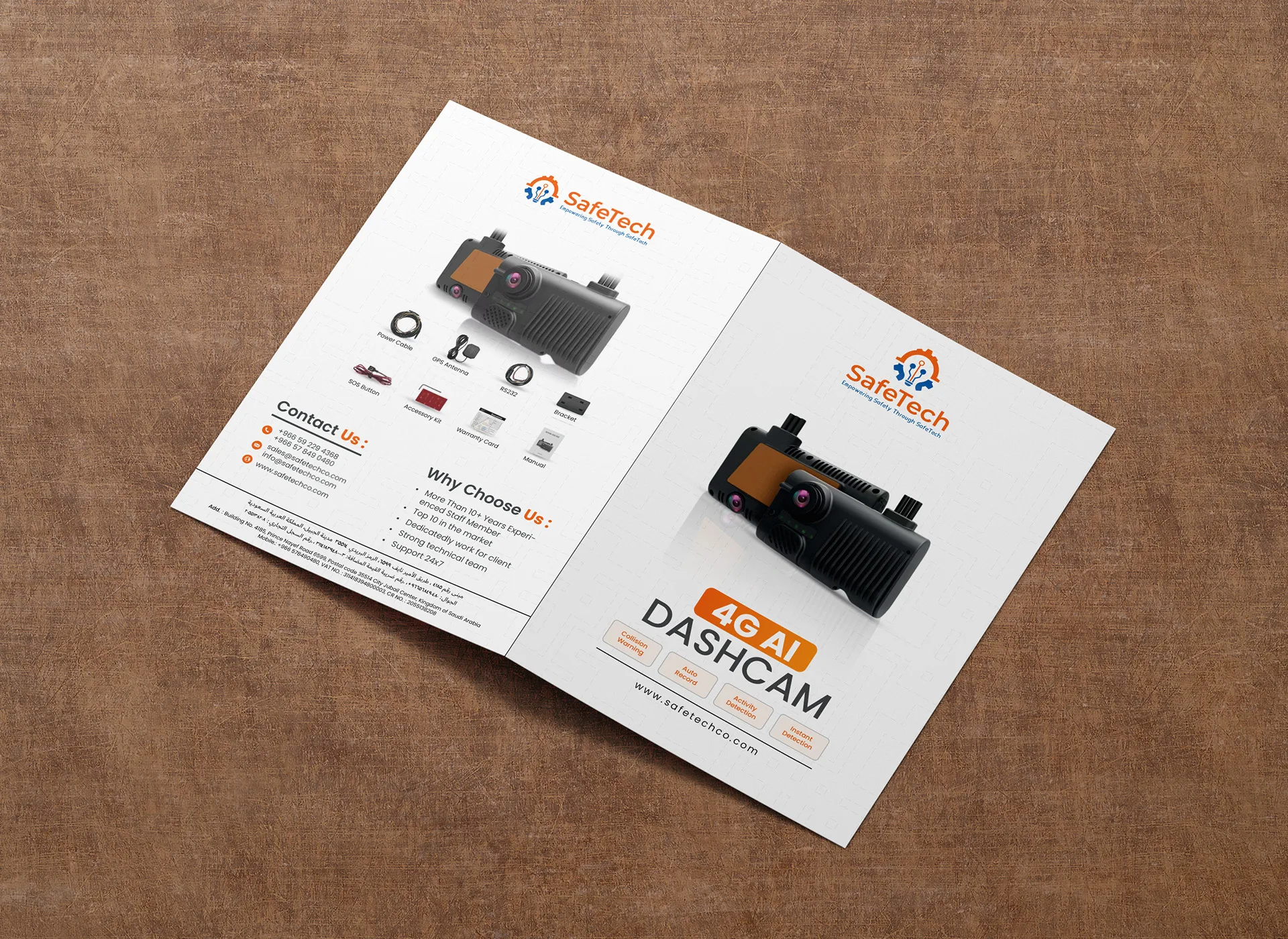 SafeTech 4G AI Dashcam product brochure