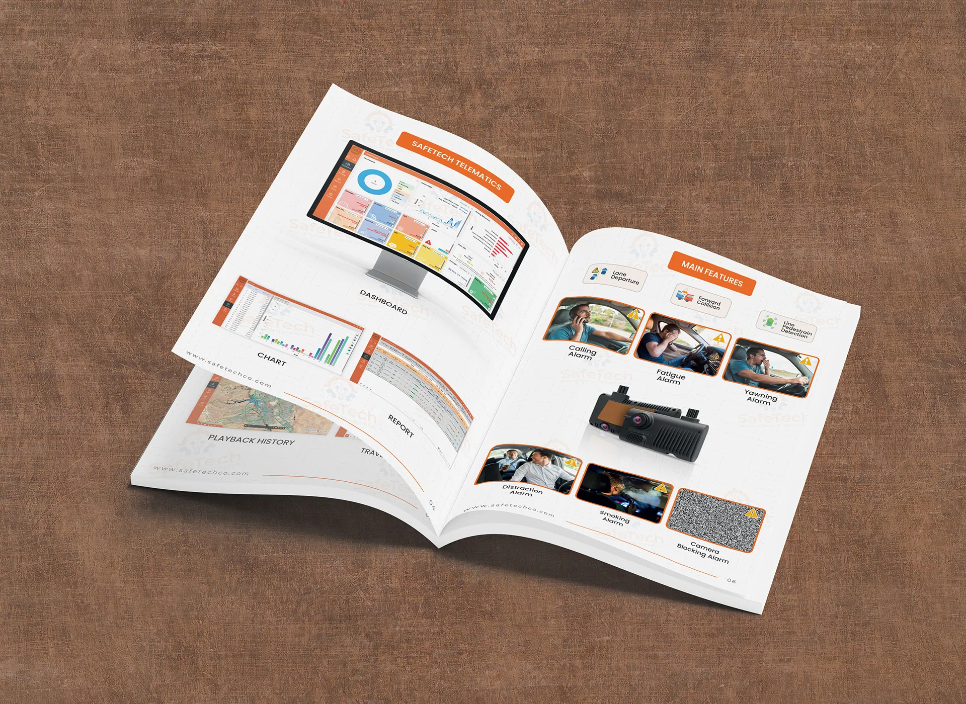 SafeTech fleet telematics brochure design
