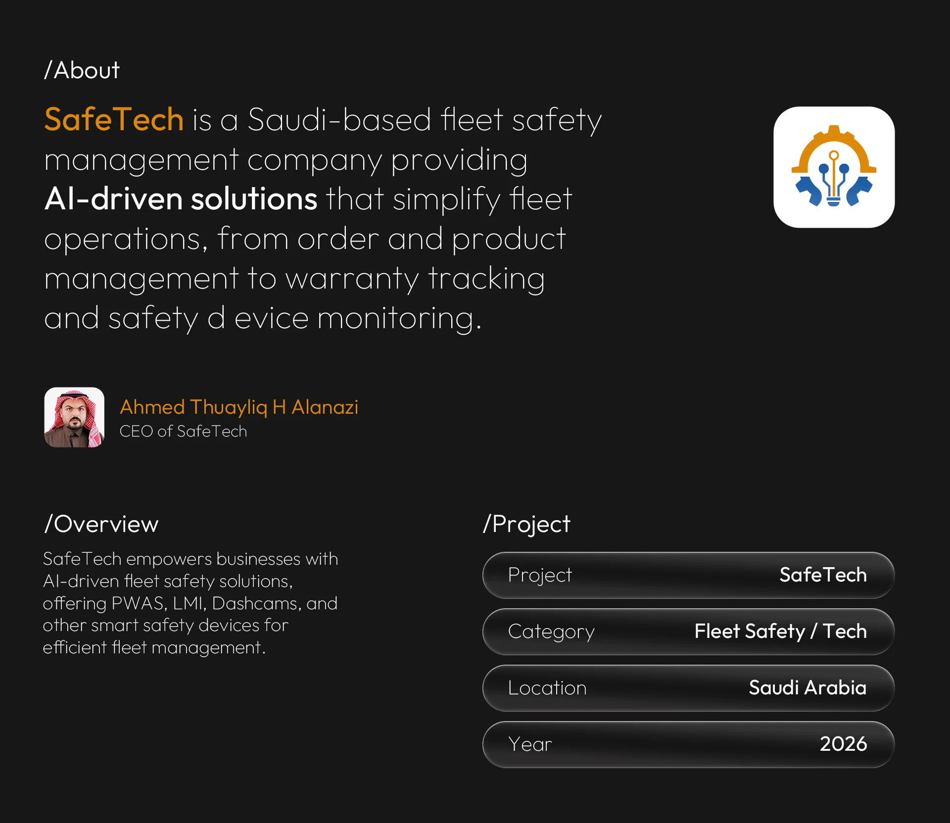 SafeTech WMS dashboard project overview