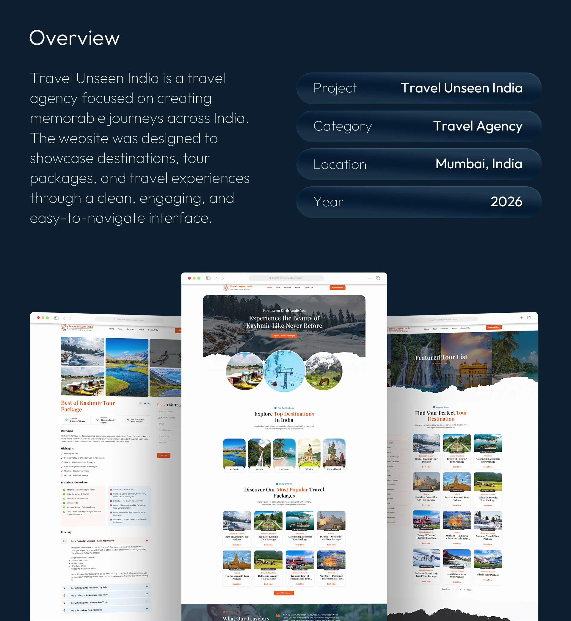 Travel Unseen India travel agency website overview and tour packages